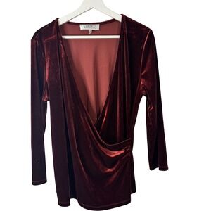 Kasper Womens NWT Burgundy Velour Wrap Blouse SZ L